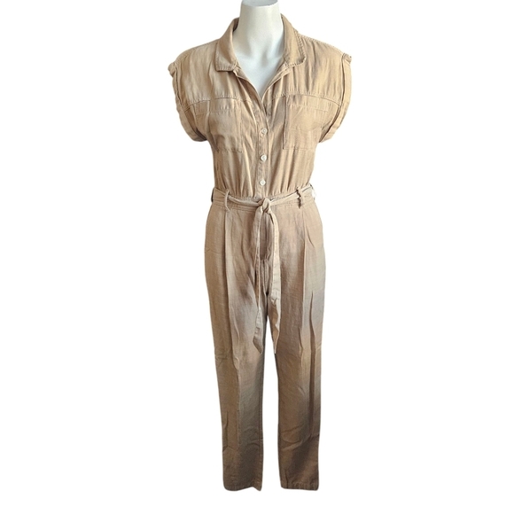 Abercrombie & Fitch XS Belted Brown Utility Jumpsuit Women Petite Short Sleeve - Picture 1 of 12
